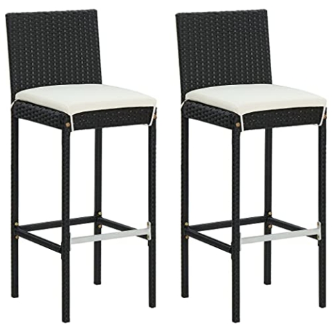 vidaXL 2X Garten Barhocker mit Kissen Barstuhl Tresenhocker Thekenhocker Tresenstuhl Thekenstuhl Küchenhocker Gartenmöbel Schwarz Poly Rattan