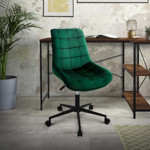 ML-Design Bürostuhl, Grün, Sitzfläche aus Samt, Metallgestell, Polsterstuhl mit Rückenlehne, höhenverstellbar, 360° Drehstuhl mit 5 Rollen, Ergonomischer Schreibtischstuhl für Home Office & Büro