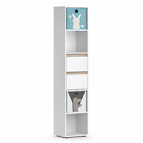 Vicco Kinderregal Robert, Weiß/Sonoma, 36.2 x 171 cm mit Faltboxen bunt
