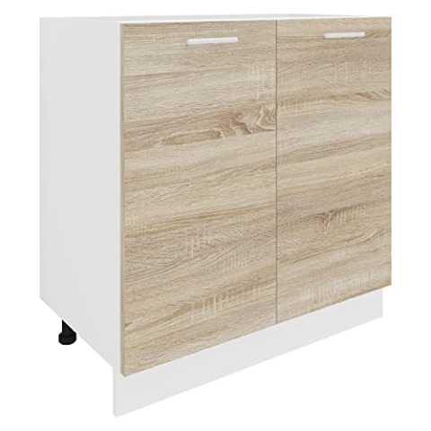VCM Küchenschrank | Maße ca. H. 82 x B. 80 x. T. 46 cm | Unterschrank mit zwei Drehtüren | Küchenmöbel - Esilo Weiß/Sonoma-Eiche