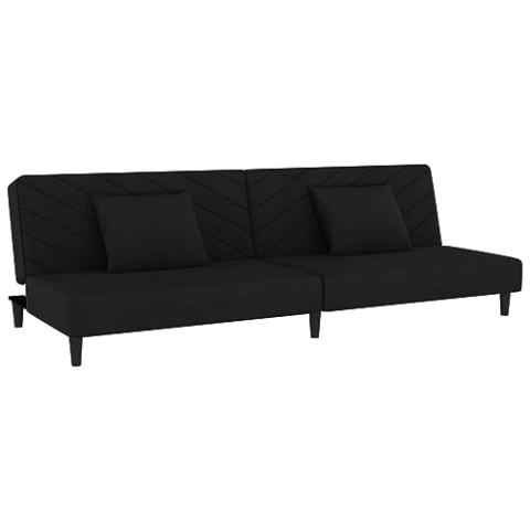 vidaXL Schlafsofa 2-Sitzer, Sofa mit 2 Kissen, Schlafcouch für Wohnzimmer Heimkino Büro, Couch Sofabett Tagesbett Gästebett, Schwarz Samt