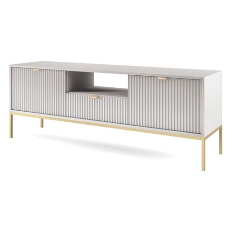 Selsey Vellore TV-Element Fernsehschrank - Grau mit geriffelten Fronten und goldenen Metallbeinen, 154 cm