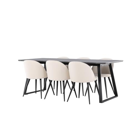 ebuy24 Malaga Essgruppe mit Esstisch und Stühlen (Tisch = Dunkel grau I Stühle = Samt beige)