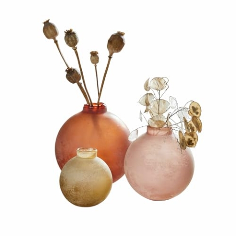 Loberon Vase 3er Set Imbrianno, DREI Größen, Mundgeblasen, Raues Unikat-Finish, Erdige, Blumenvase, Dekoration, Glas, bunt