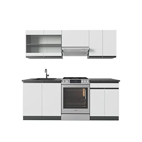 Vicco Küchenzeile R-Line, Küchenblock, Weiß/Anthrazit, 200 cm J-Shape