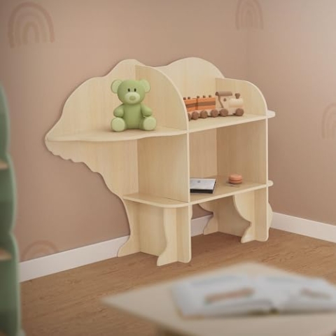 Joyz Kinderregal 2 Ebenen, Bär, Natur, 110x 32x83 cm, Spielzeugregal Holz mit offenen Regalen, Bücherregal Kinder Wandmontage, Wandregal für Bücher und Spielzeug, Aufbewahrungsregal für Kinderzimmer