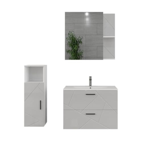 Vicco Badmöbel-Set Irma, Weiß/Weiß Hochglanz, 4 Teile