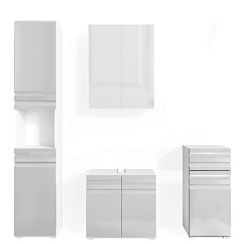 Vicco Badmöbel-Set Freddy, Badezimmerschrank-Set, Weiß Hochglanz, 4 Teile