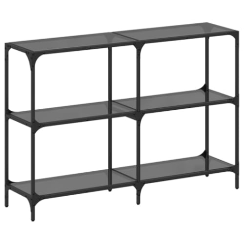 vidaXL Konsolentisch mit Glasplatte, Flurtisch mit Edelstahlgestell, Beistelltisch für Wohnzimmer Flur, Sofatisch Sideboard, Schwarz Stahl