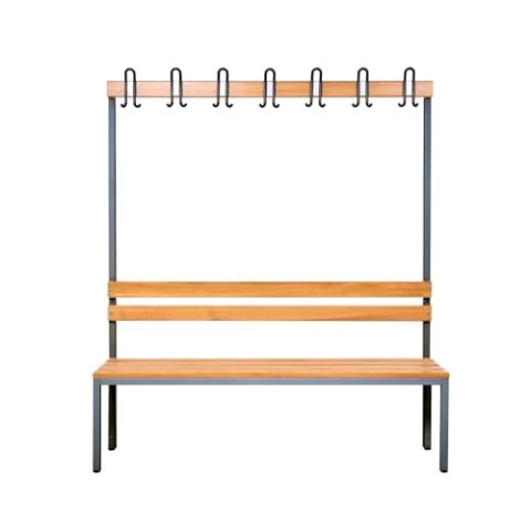 furni24 Umkleidesitzbank mit Stahlrahmen, Garderobenbank Sportraum Bank für Fitnessstudio Buche Echtholz, lackierter, Hakenleiste und TÜV/GS getestet - 150 cm Einseitige - Anthrazit