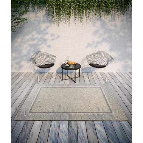 Villeroy & Boch Luitwin In- & Outdoor Teppich Modern - Modernes Flachgewebe, Boho, Ethno, ÖKO-TEX Wetterfest & UV-beständig für Balkon, Terrasse, Garten – Natur Braun, 155x230cm