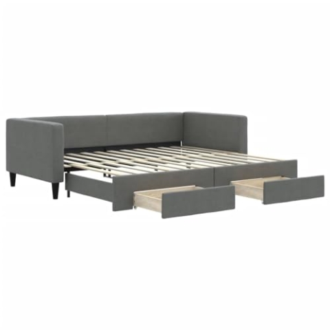 vidaXL Tagesbett, Sofabett Ausziehbar mit Schubladen, Gästebett Schlafsofa für Schlafzimmer Wohnzimmer, Sofa Ausziehbett, Dunkelgrau 90x200cm Stoff