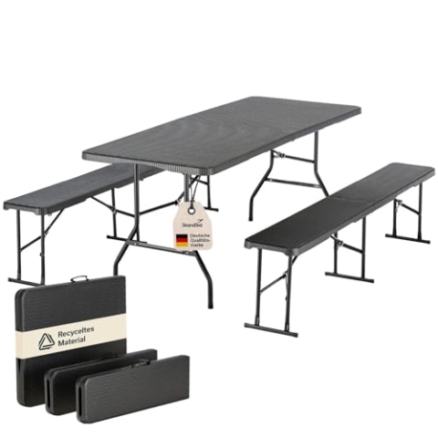 Skandika Bierzeltgarnitur Set MASI | Klapptisch mit Bank aus Kunststoff, 180x74 cm, 2 Bierbänke, klappbar, bis 300 kg belastbar | Klappbare Biergarnitur, Bierzelttisch, Biertisch Bierbank Garnitur