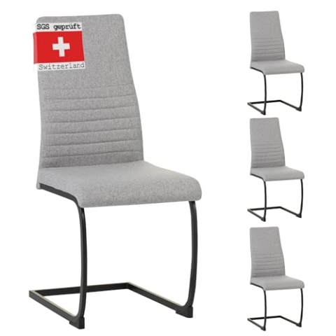 Albatros Freischwinger Stuhl TURANO 4er Set, Grau - Esszimmerstuhl Schwingstuhl mit Modernem Design, Stoff-Bezug, Dicke Polsterung - Küchenstuhl, Polster-Stuhl Esszimmer, Esstisch Stuhl