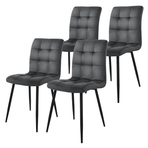 ML-Design Esszimmerstühle 4er Set, Anthrazit, Küchenstuhl mit Samtbezug, Wohnzimmerstuhl mit Rückenlehne, Polsterstuhl mit Metallbeinen, Ergonomischer Stuhl für Esstisch, Esszimmerstuhl Küchenstühle