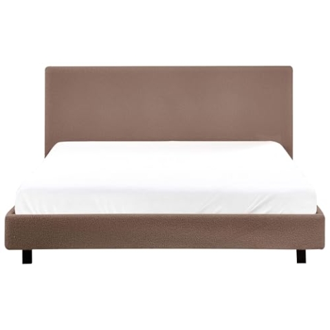Beliani Polsterbett Bouclé braun mit Lattenrost 180x200 cm Stoffbett Bettgestell Albi