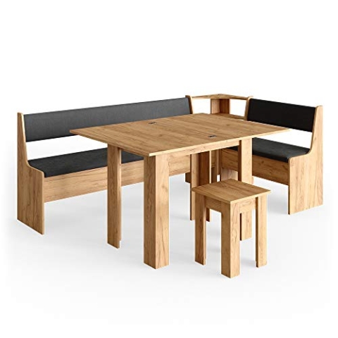Vicco Eckbankgruppe Roman, Goldkraft Eiche/Anthrazit, 210 x 120 cm mit Tisch