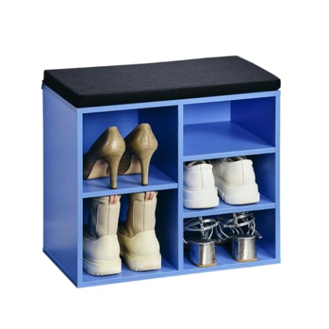 Kesper | Schuhschrank mit Sitzkissen, Material: Faserplatte, Maße: B51,5 x H48 cm x L29,5 cm, Farbe: Blau, Schwarz | 15960
