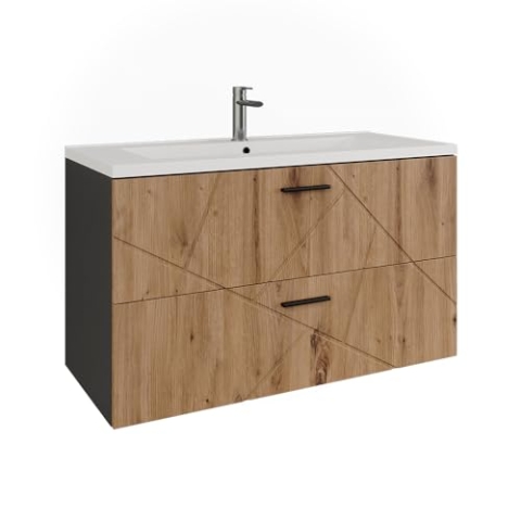 Vicco Waschbeckenunterschrank Irma, Anthrazit/Goldkraft Eiche, 100 x 57 cm mit 2 Schubladen