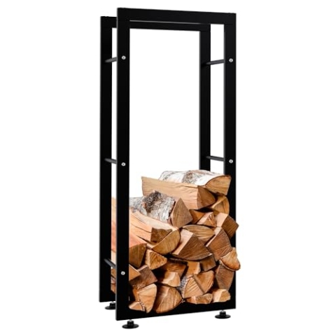 CLP Kaminholzständer Keri V2 I Aus Schwarzem Metall I Kaminholzregal Mit Bodenschonern I Stapelhilfe Für Brennholz, Farbe:schwarz, Größe:25x40x100 cm