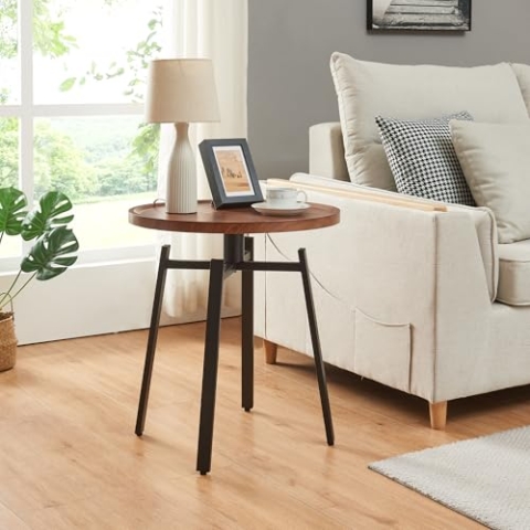 [en.casa] Beistelltisch Mippeena Sofatisch Wohnzimmertisch 54xØ50 cm Dekotisch Kaffetisch rund Ablagetisch mit Metallgestell Nebentisch Schwarz/Walnuss