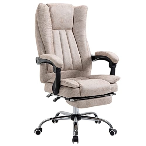 Vinsetto Bürostuhl Drehstuhl mit Liegefunktion Fußstütze Bürosessel Sitzhöhenverstellung Stuhl Schreibtischstuhl Mikrofaser Kunststoff Metall Nylon Beige+Schwarz+Silber 63 x 71 x 110-118 cm