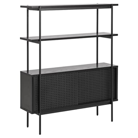 AC Design Furniture Augusta Bücherregal mit einer Ablage und geschlossenem Fach, H: 113,8 x B: 94 x T: 27 cm, Schwarz, Melamin/Metall, 1 Stk.