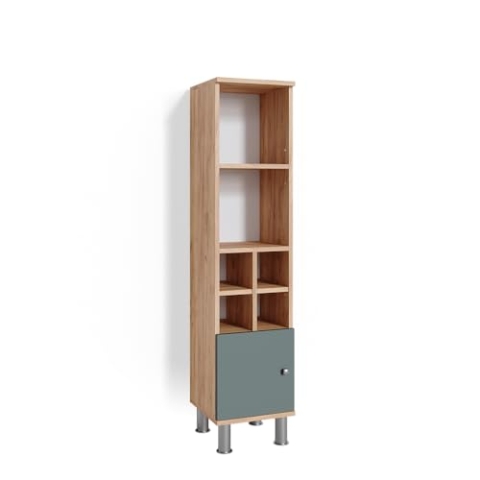 Vicco Midischrank Fynn, Badmöbel, Grün/Goldkraft Eiche, 30 x 130.6 cm kleine Tür