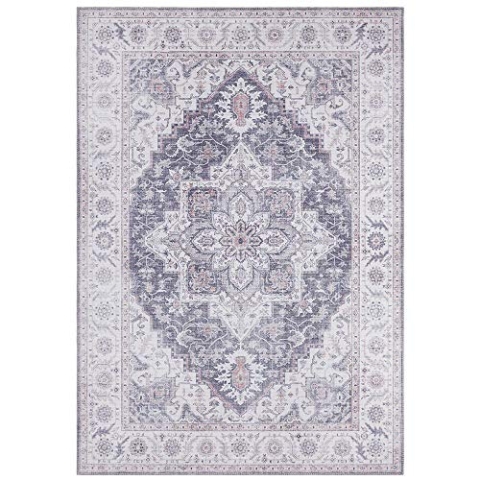 Nouristan Asmar Teppich – Wohnzimmerteppich Orient-Touch Detailiertes Muster Florales Kurflor Flachgewebe Teppich für Esszimmer, Wohnzimmer, Schlafzimmer – Malvenrosa, 80x200cm