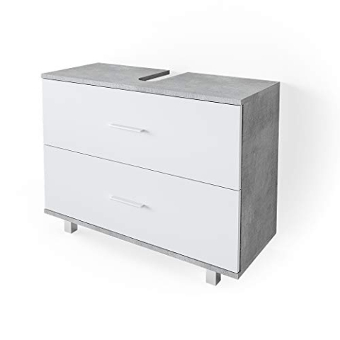 Vicco Waschbeckenunterschrank Ilias, Waschtischunterschrank mit Schubladen, Beton/Weiß, 80 x 60.8 cm