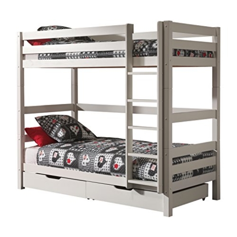 VIPACK PICOOLLA14 Etagen-Hochbett Pino, Maße 210 x 182 x 105 cm, Liegefläche 90 x 200 cm, Kiefer massiv weiß lackiert