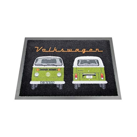 BRISA VW Collection - Volkswagen Fuß-Matte-Tür-Vorleger-Schuh-Schmutzfang-Abstreifer mit T2 Bulli Bus Motiv (Bus Front/Grün)