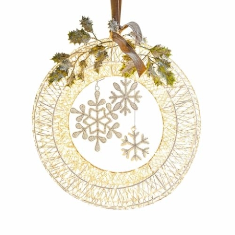 Loberon LED-Kranz Winsloe, für Innen & Außen, Strahlender Lichterglanz, Festliche Dekoration, Türkranz, Eisendraht, weiß/Silber