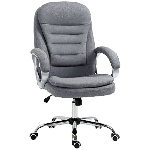 Vinsetto Bürostuhl Arbeitsstuhl Schreibtischstuhl Drehstuhl 360° Ergonomisch Wippfunktion Höhenverstellbar Grau Leinen 64 x 75 x 111-121 cm