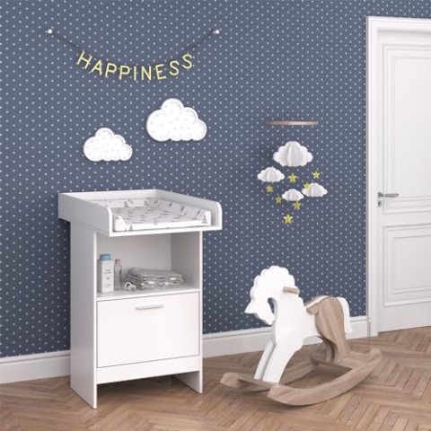 Vicco Wickelkommode Leo, Wickelaufsatz für die Kommode, Weiß, 60 x 103 cm mit Schublade