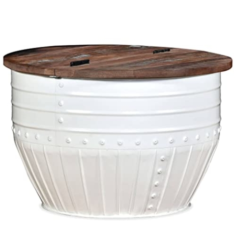 vidaXL Couchtisch Beistelltisch Wohnzimmertisch Kaffeetisch Sofatisch Teetisch Tisch Recyceltes Massivholz Weiß Trommelform 60x40cm