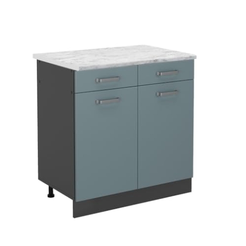 Vicco Küchenunterschrank R-Line, Schubladenschrank für die Küche, Blau-Grau, 80 cm AP Marmor