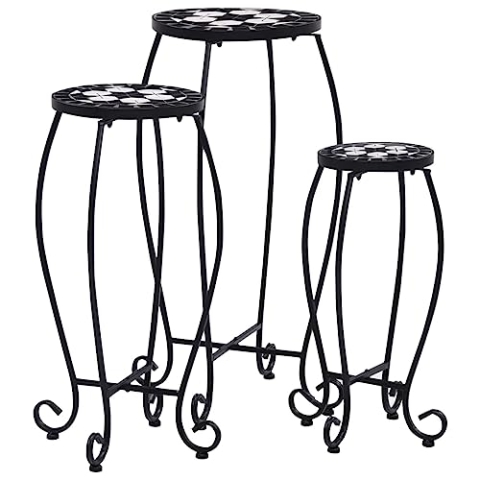 vidaXL 3X Mosaik Tisch Bistrotisch Blumenständer Blumenhocker Balkontisch Beistelltisch Blumensäule Gartentisch Schwarz Weiß Keramik
