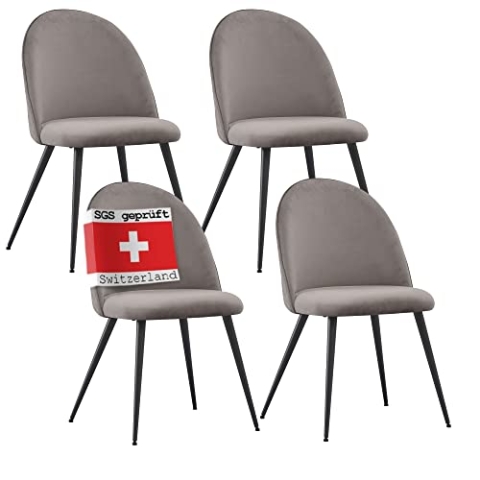ALBATROS Esszimmerstühle mit Samt-Bezug 4er Set Capo, Grau - Stilvolles Vintage Design, Samt-Bezug, SGS geprüfter Polsterstuhl - Moderner Küchenstuhl, Stuhl Esszimmer oder Esstisch Stuhl