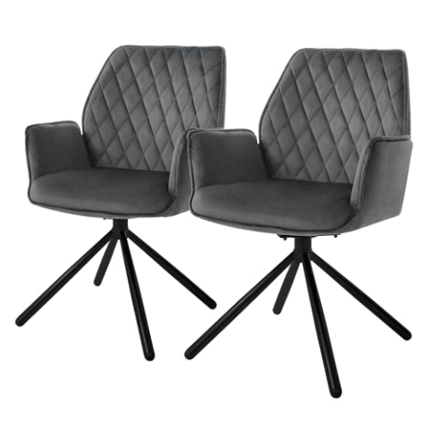 ML-Design Esszimmerstühle 2er Set Samt Anthrazit, Wohnzimmerstuhl mit Arm- und Rückenlehne, Drehstuhl Auto-Position, Polsterstuhl mit Metallbeine, Ergonomische Sessel drehbar, Küchenstuhl Loungesessel