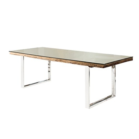 invicta INTERIOR Massiver Esstisch Barracuda Teak mit Stahl Kufenfüßen 240cm inkl. Glasplatte Tisch Holztisch
