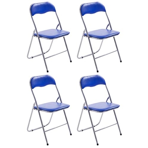 CLP 4er Set Klappstuhl Felix Gepolstert I Küchenstuhl Mit Metallgestell I Kunstleder PVC Sitz Gepolstert I Stühle Klappbar I Campingstühle, Farbe:blau/Silber