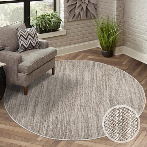 carpet city Teppich Kurzflor Wohnzimmer - Taupe - 160x160 cm Rund - Teppiche Boho-Style - Einfarbig - Schlafzimmer, Esszimmer