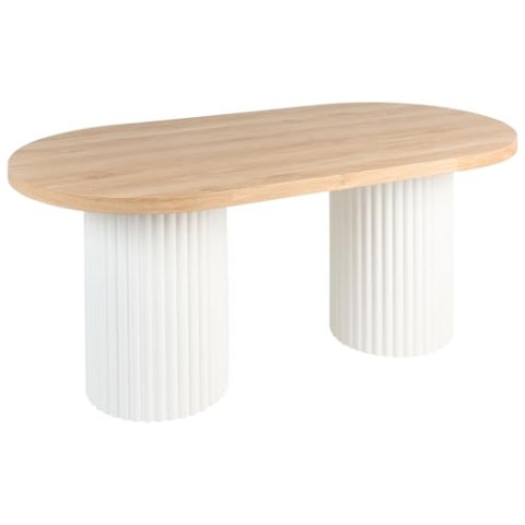 Esstisch heller Holzfarbton / Weiß oval 180x100 cm Lamellen-Optik Sheridan