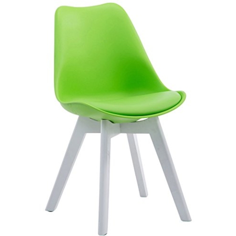 CLP Retrostuhl Borneo V2 Mit Kunstlederbezug Und Hochwertiger Polsterung I Lehnstuhl mit robustem Holzgestell I Sitzhöhe: 47 cm, Farbe:grün, Gestell Farbe:weiß