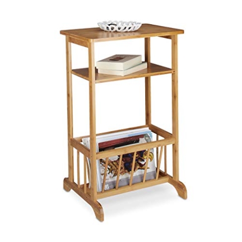 Relaxdays Beistelltisch mit Zeitungsständer, Bambus, Robust, 2 Ablagen, H x B x T: 71,5 x 44,5 x 37 cm, natur
