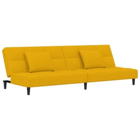 vidaXL Schlafsofa 2-Sitzer, Schlafcouch mit 2 Kissen, Gästebett mit Holzrahmen, Sofabett Tagesbett Couch Sofa Ausziehbar, Gelb Samt
