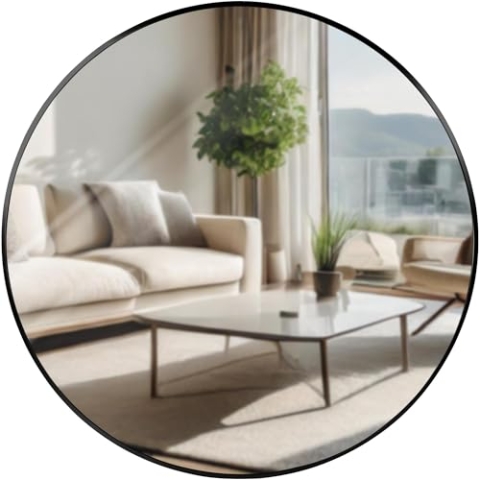 CLP Wandspiegel Elsie I Runder Spiegel in unterschiedlichen Größen I Rahmentiefe 3 cm, ideal für Wohnzimmer, Schlafzimmer oder Bad, Farbe:schwarz, Größe:XL