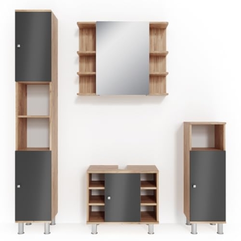 Vicco Badmöbel-Set Fynn, Badezimmerschrank-Set, Anthrazit/Goldkraft Eiche, 4 Teile