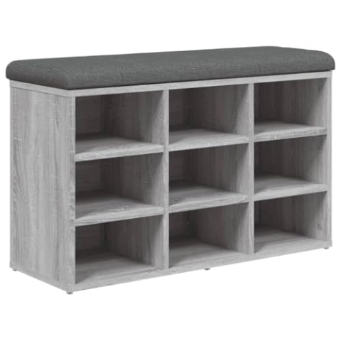 vidaXL Schuhbank, Schuhregal mit Stauraum, Sitzbank Bank mit gepolstertem Sitzkissen, Schuhschrank Schuhablage für Wohnzimmer Flur, Grau Sonoma Holzwerkstoff